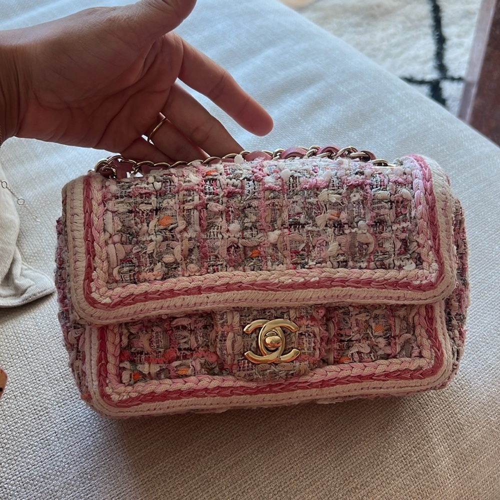 Chanel Pink Braid Tweed Mini Flap